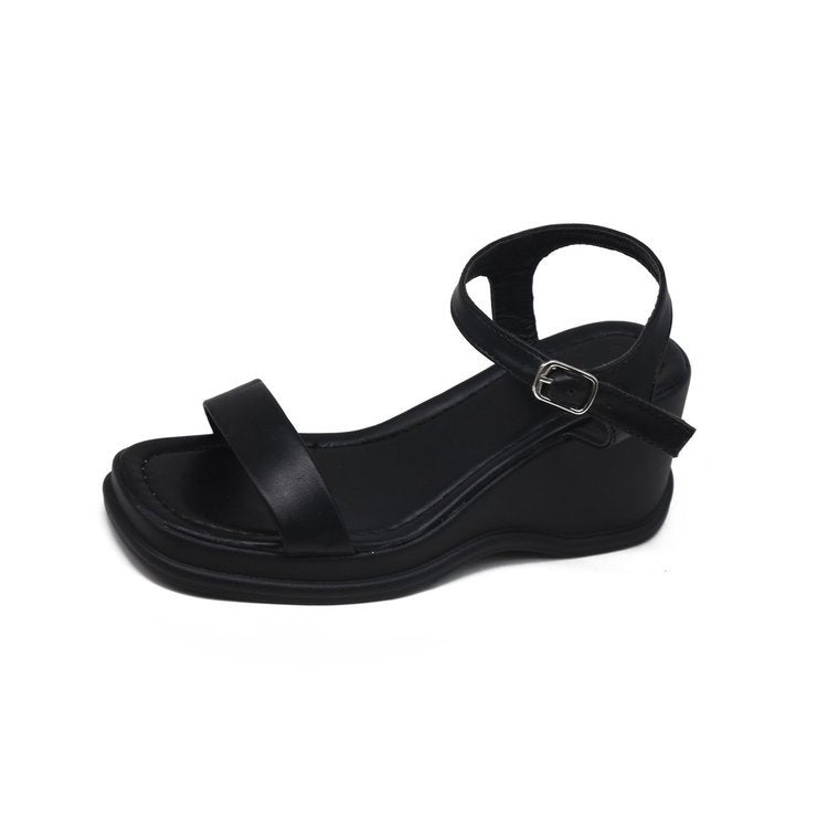 Damen-Plateau-Keil-Sandalen, Damenschuhe, quadratische Zehenpartie, offene Zehenpartie