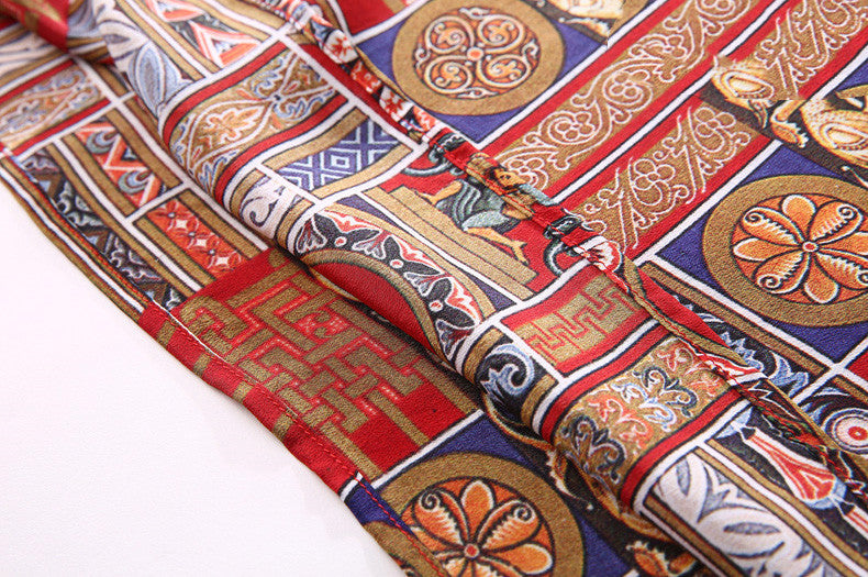 Damen-Hemdkleid mit Vintage-Print und Nähten