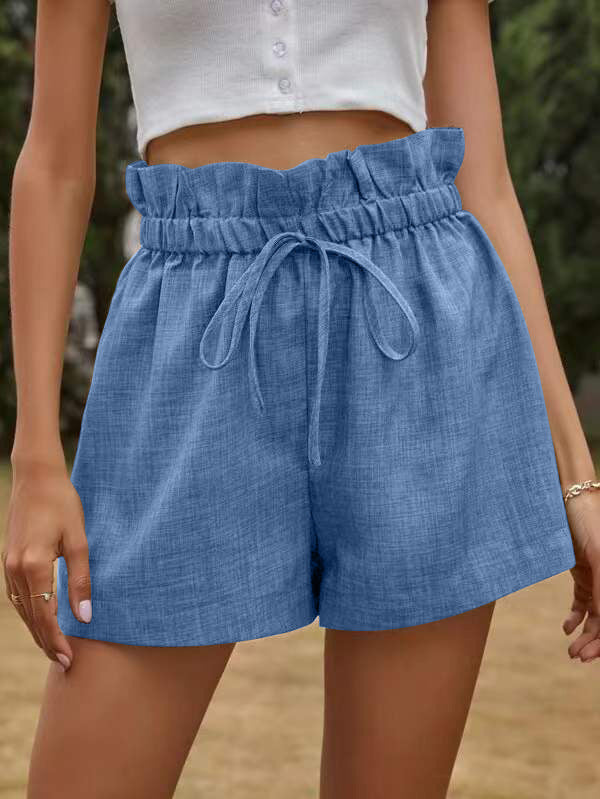Women Mode Hohe Taille Spitze-up Lose Breite Bein Shorts
