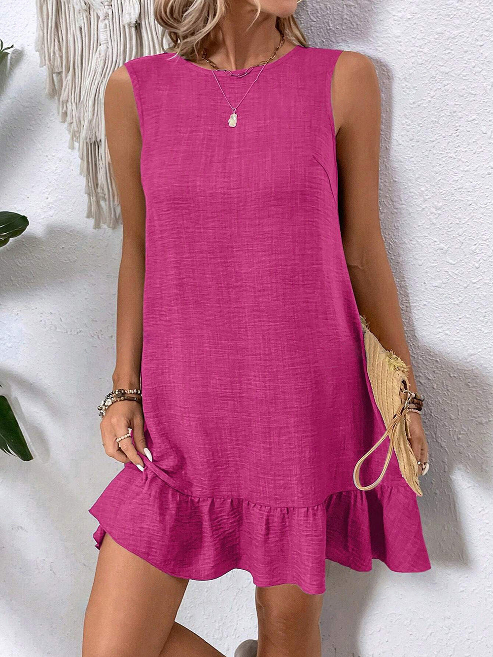 Women's Summer Ruffle Dress Fashion Loose Sleeveless Straight Beach