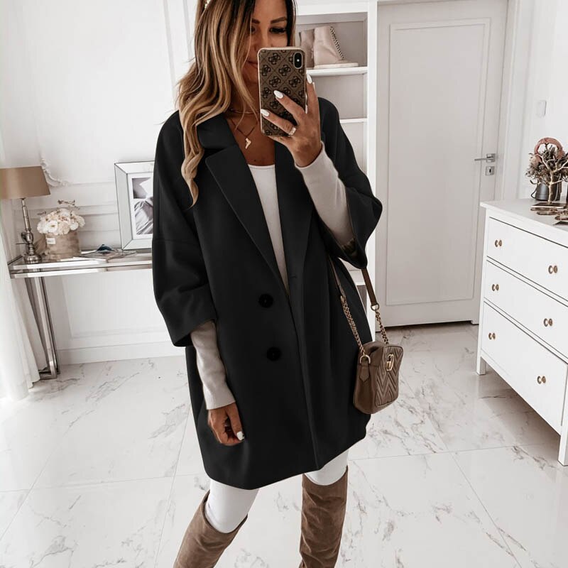 Damen Mäntel 2XL Plus Lang Wolle Größe Warm Elegant Vintage Damen Mantel Khaki Jacke
