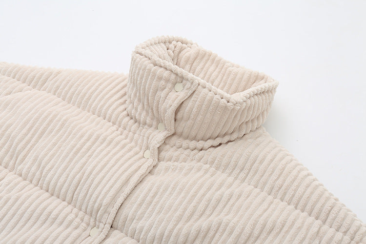 Damen Warm Cord Puffer Jacke Mantel Kurzer lockerer Baumwollmantel