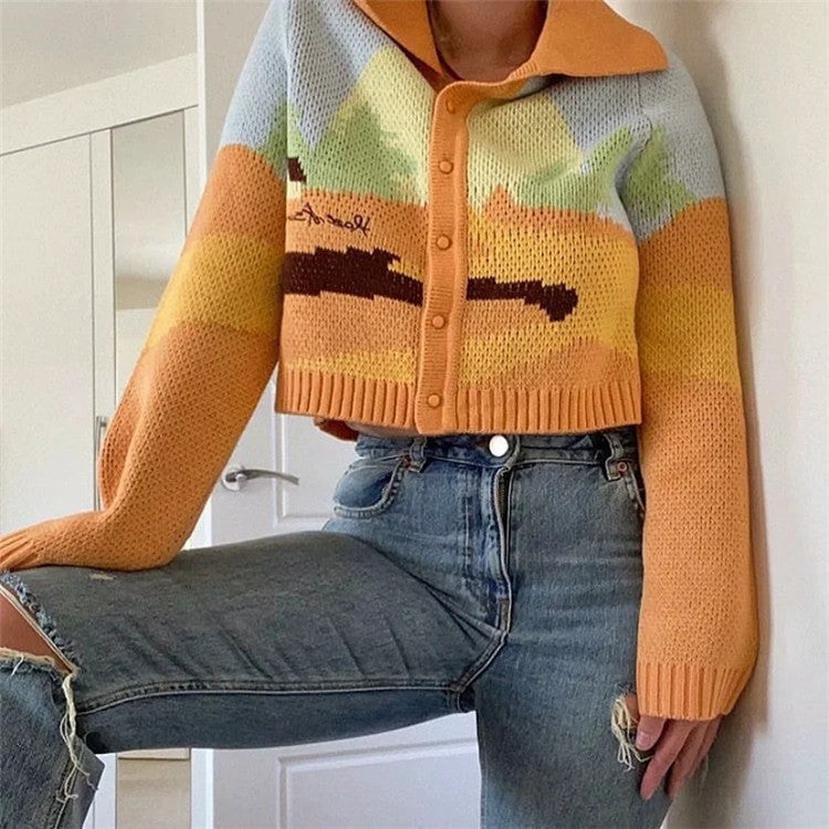 Damenmode Jacquard-Strickstrickjacke