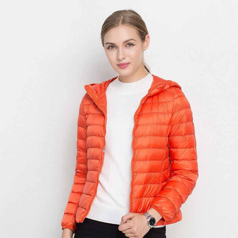 Women's Lightweight Down Jacket Short Hooded Super Lightweight