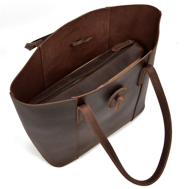 Damen-Handtasche aus echtem Leder, Crazy Horse-Taschen, Designer-einfache Retro-große Einkaufstasche