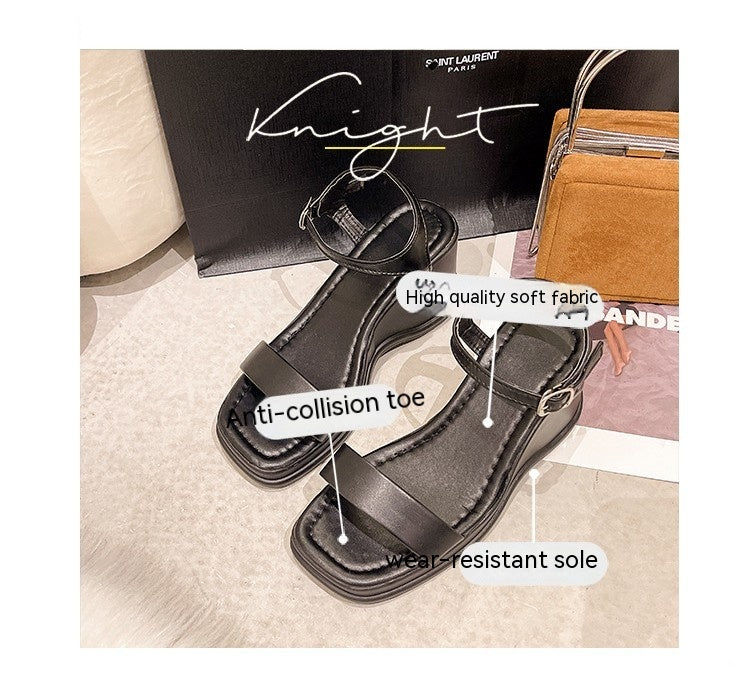 Damen-Plateau-Keil-Sandalen, Damenschuhe, quadratische Zehenpartie, offene Zehenpartie