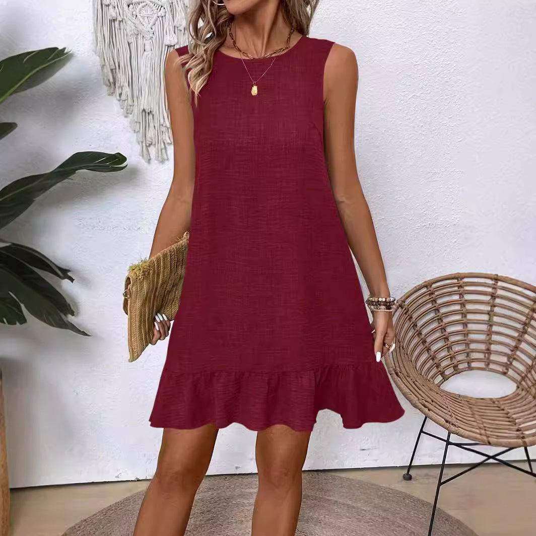 Women's Summer Ruffle Dress Fashion Loose Sleeveless Straight Beach
