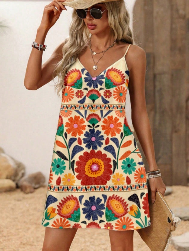 Ärmelloses Kleid mit Retro-Print für Damen
