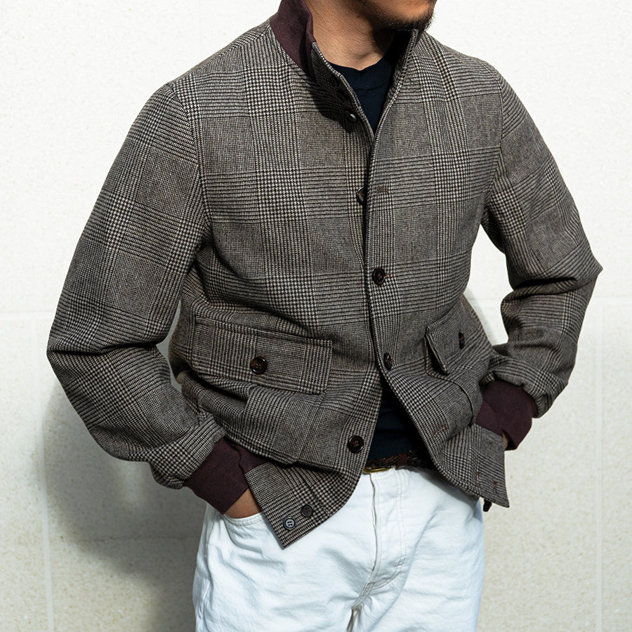 Herren Pilotenjacke Tweed Kurzer Schlanker Stehkragen Wollmantel