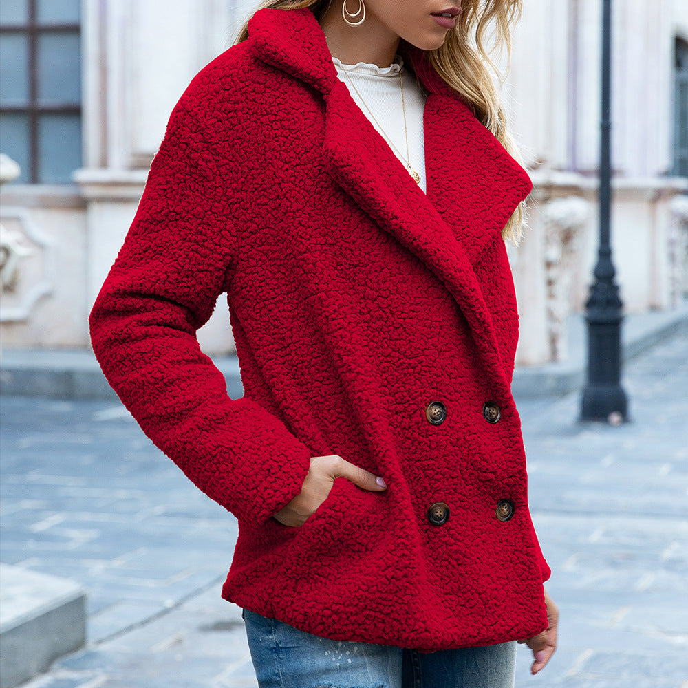 Damen Knopf Revers lockerer Pullover Cardigan Schafskuchen Wollmantel