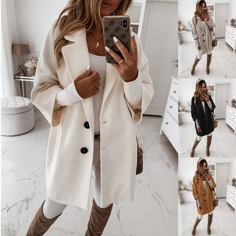Damen Mäntel 2XL Plus Lang Wolle Größe Warm Elegant Vintage Damen Mantel Khaki Jacke