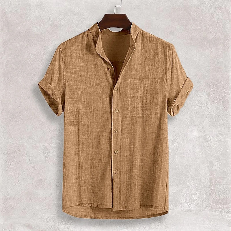 Herren Stehkragen Baumwolle Strickjacke Kurzarm Dünn