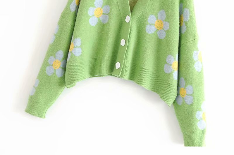 Damen-Cardigan aus floralem Jacquard mit V-Ausschnitt, kurz