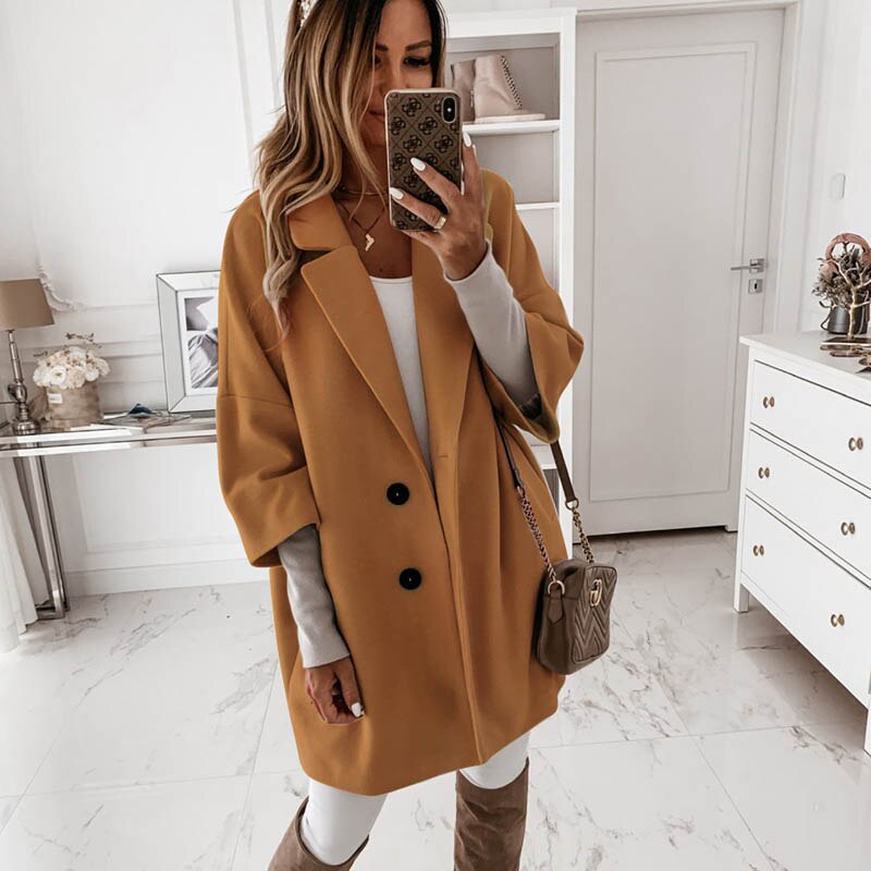 Damen Mäntel 2XL Plus Lang Wolle Größe Warm Elegant Vintage Damen Mantel Khaki Jacke