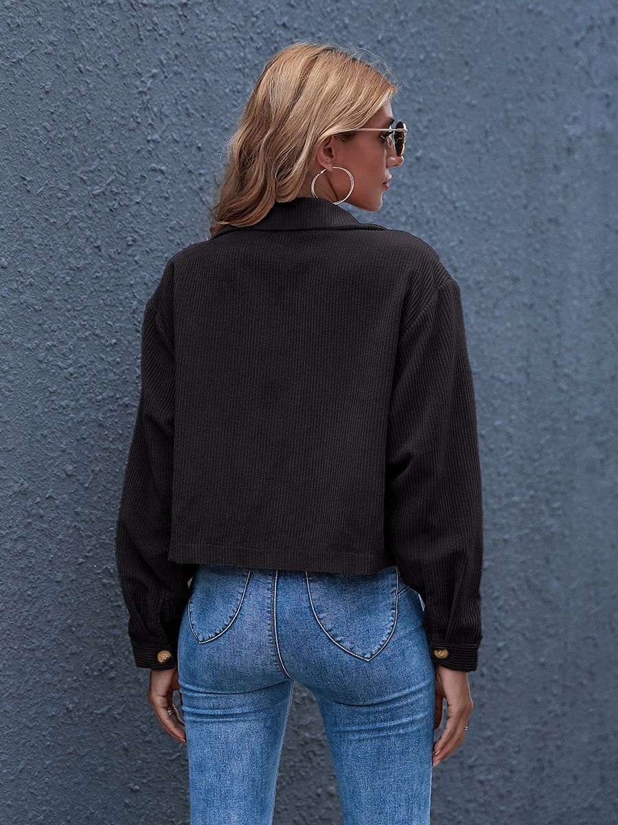 Damen Jacke, Mode Cord Shirt Jacke
