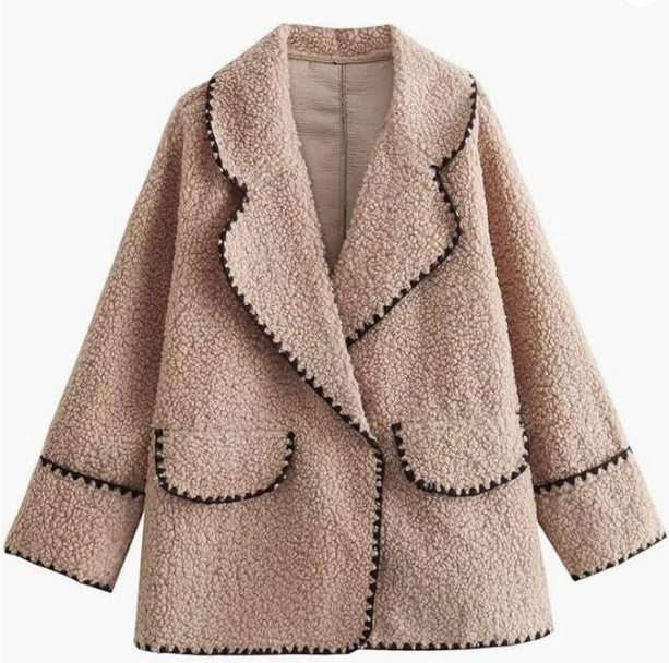Damen-Wolljacke aus Plüsch-Kunstpelz