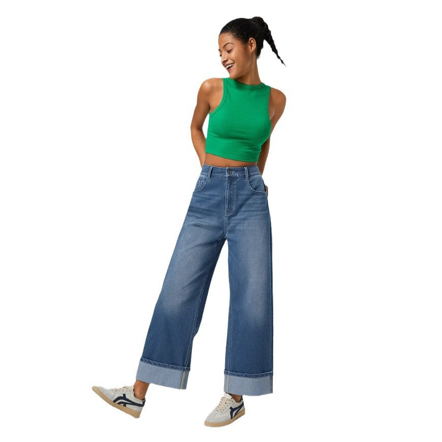 Gerade geschnittene Damen Jeans mit weitem Bein