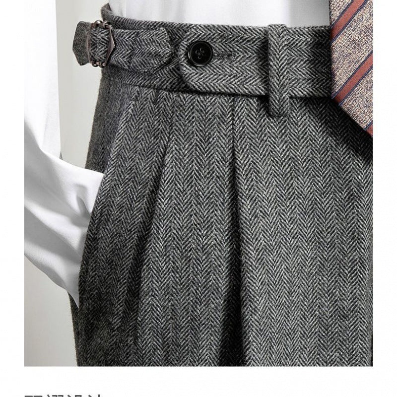 Slim-Fit-Hose aus Tweedwolle mit Fischgrätenmuster