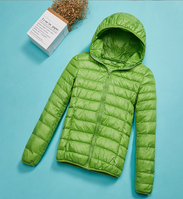 Women's Lightweight Down Jacket Short Hooded Super Lightweight