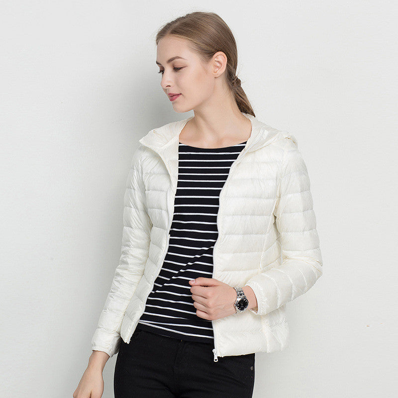 Women's Lightweight Down Jacket Short Hooded Super Lightweight