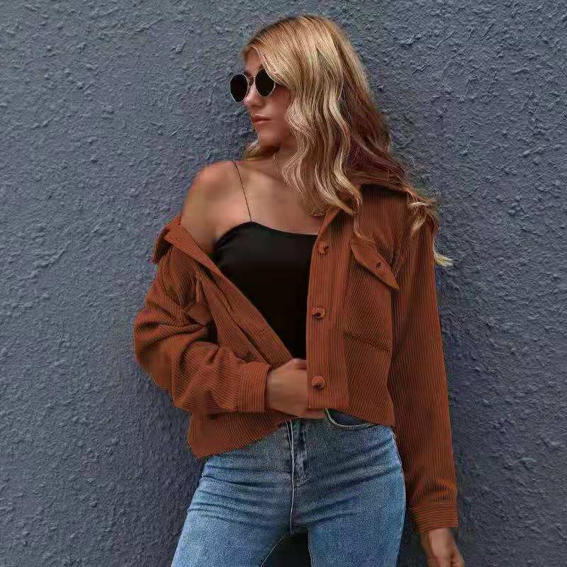Damen Jacke, Mode Cord Shirt Jacke