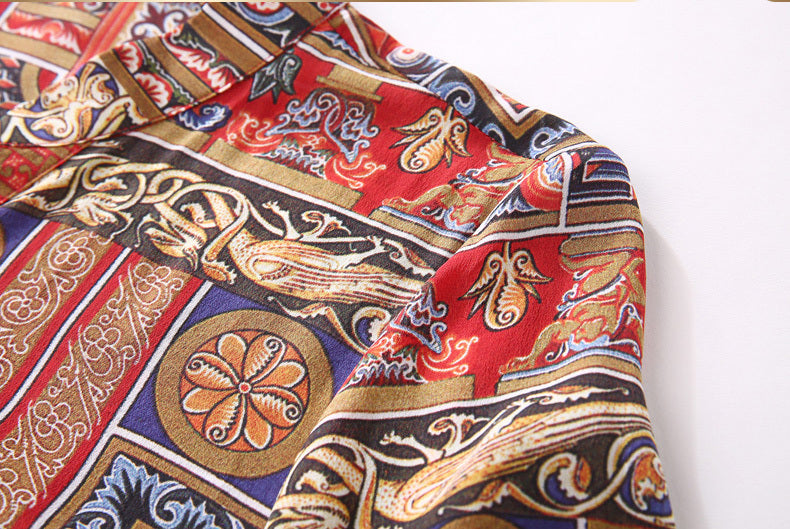 Damen-Hemdkleid mit Vintage-Print und Nähten