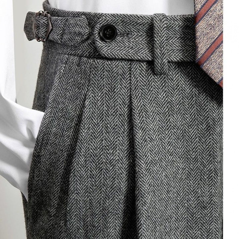 Slim-Fit-Hose aus Tweedwolle mit Fischgrätenmuster