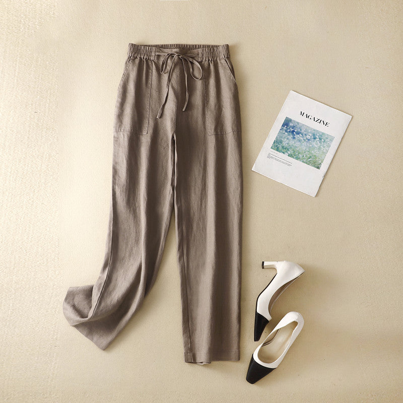 Damen-Hosen mit hoher Taille und geradem Kordelzug