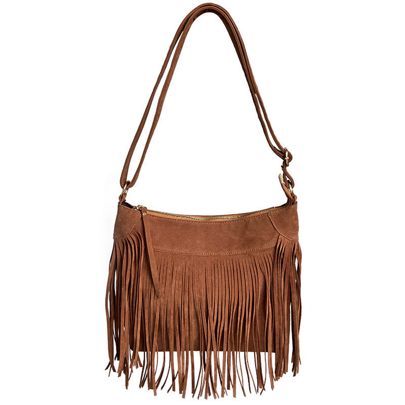 Women's Tassel Retro Crossbody Fashionable All-match Simple Shoulder Bag