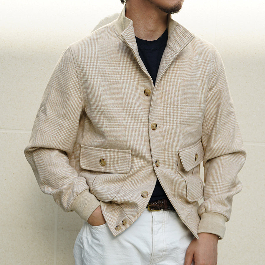 Herren Pilotenjacke Tweed Kurzer Schlanker Stehkragen Wollmantel
