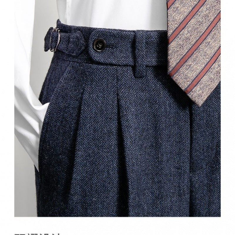 Slim-Fit-Hose aus Tweedwolle mit Fischgrätenmuster
