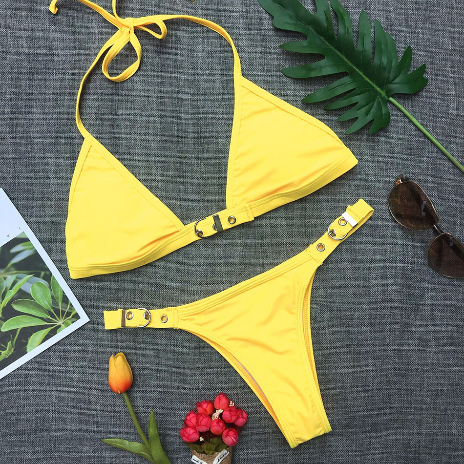 Verstellbarer Badeanzug, schwarzes String-Bikini-Set