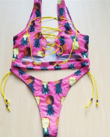 Women's bikini for large bust, lace-up string bikini set, two-piece