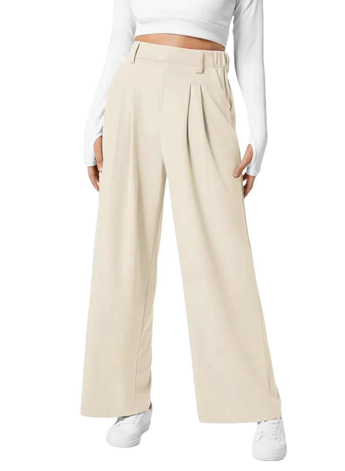 Damenhose mit weitem Bein, elastischer hoher Bund, Waffelstrick, lässig