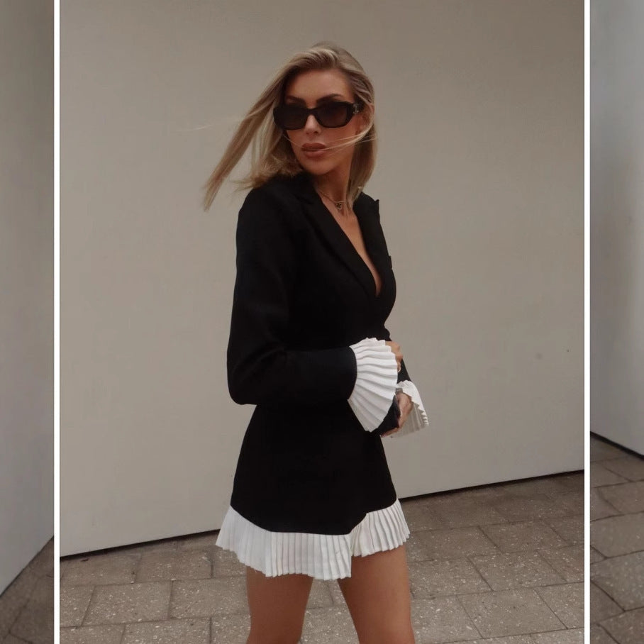 Women's Waist-tight Black And White Dress