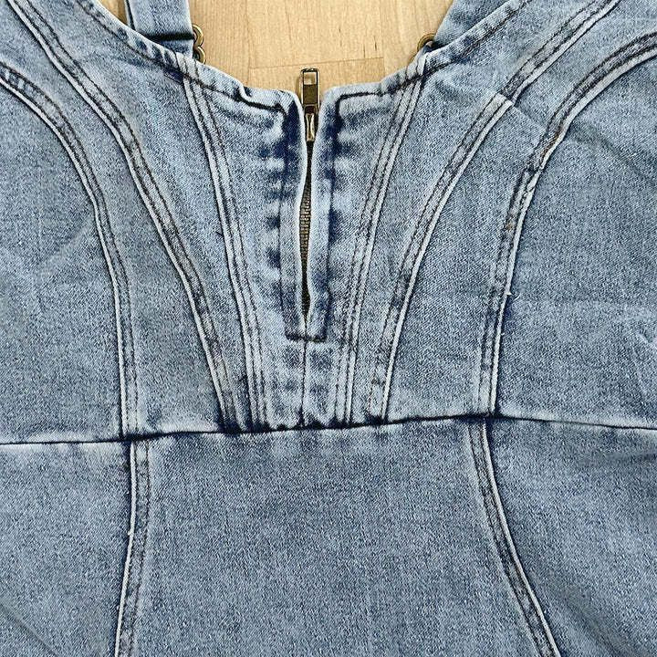 Frauen Neue U-ausschnitt Hosenträger Denim Kleid Sommer Casual Enge Slim Fit Kleider Mit Schlitz Design Frauen Kleidung