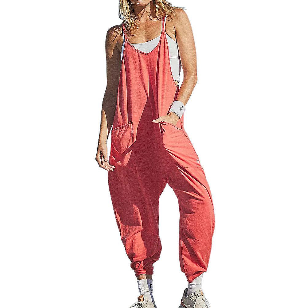 Frauen Overall Sommer frauen Lose Ärmellose Overalls Spaghetti Strap Lange Hose Strampler Overall Mit Taschen Zipper