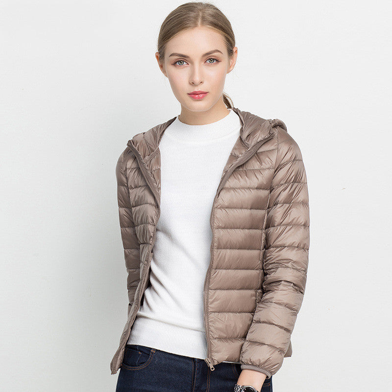 Women's Lightweight Down Jacket Short Hooded Super Lightweight