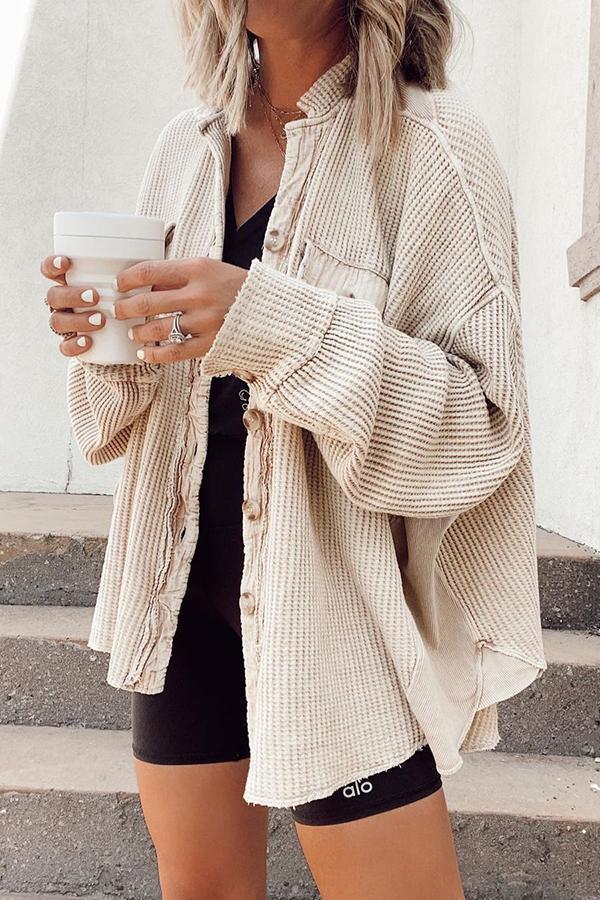Women Button Shirt Jacke Damen Revers Langarm Bluse Mode Jacke Tops