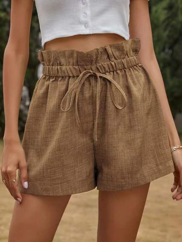 Women Mode Hohe Taille Spitze-up Lose Breite Bein Shorts