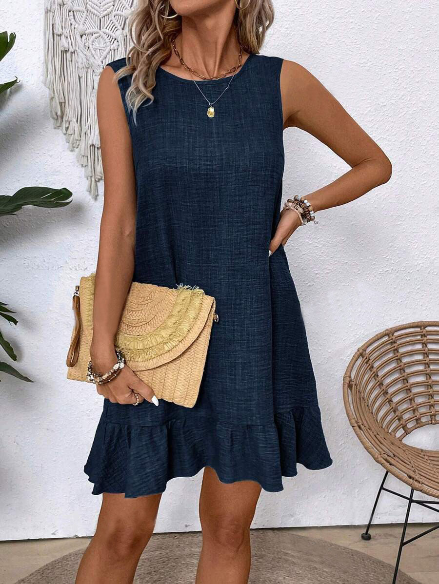 Women's Summer Ruffle Dress Fashion Loose Sleeveless Straight Beach