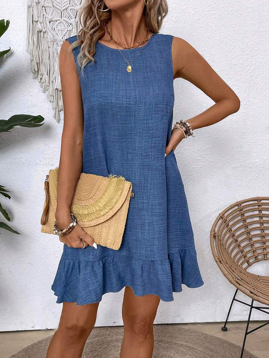 Women's Summer Ruffle Dress Fashion Loose Sleeveless Straight Beach