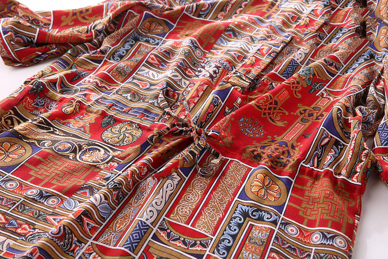 Damen-Hemdkleid mit Vintage-Print und Nähten