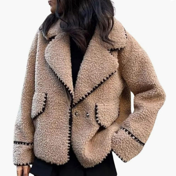 Damen-Wolljacke aus Plüsch-Kunstpelz