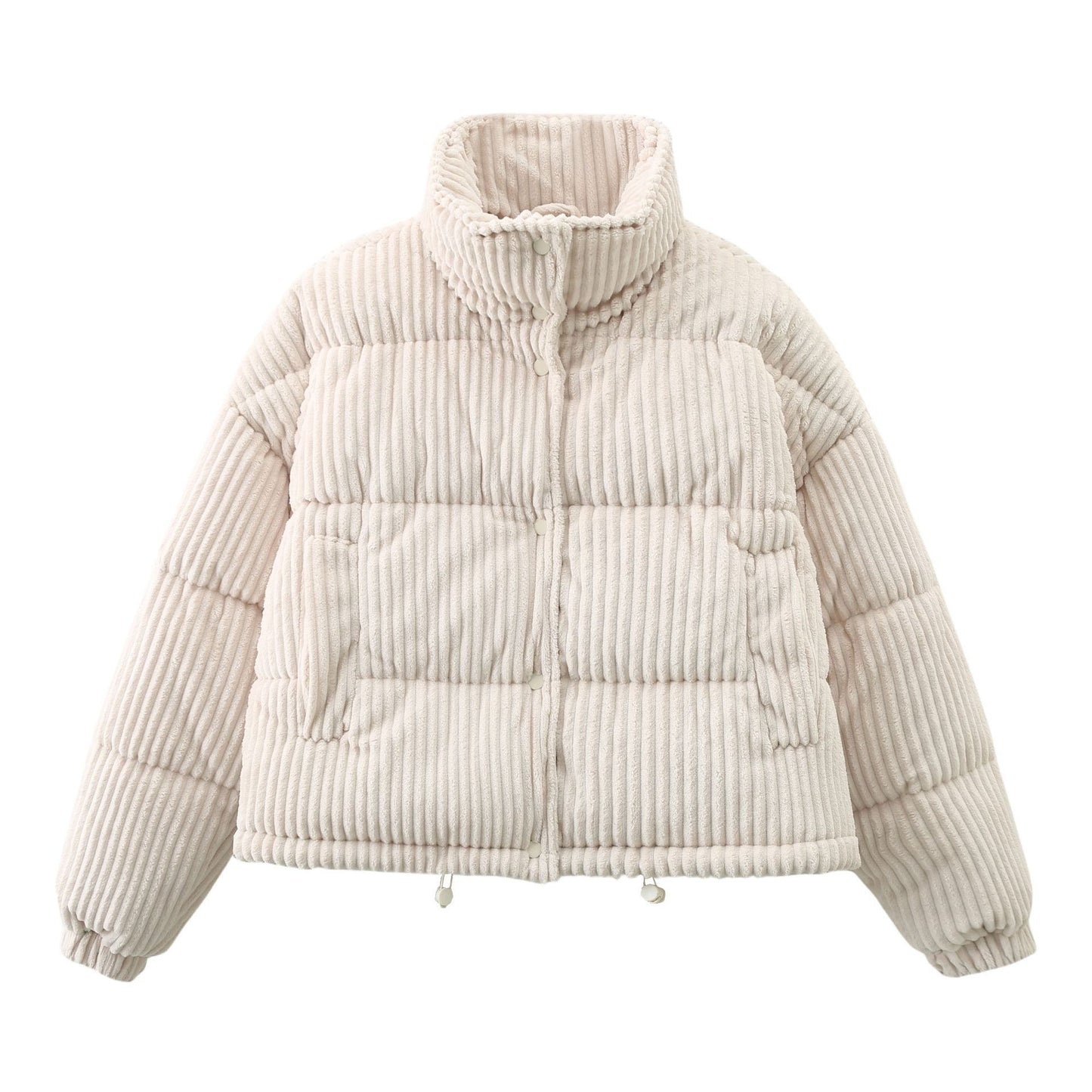 Damen Warm Cord Puffer Jacke Mantel Kurzer lockerer Baumwollmantel
