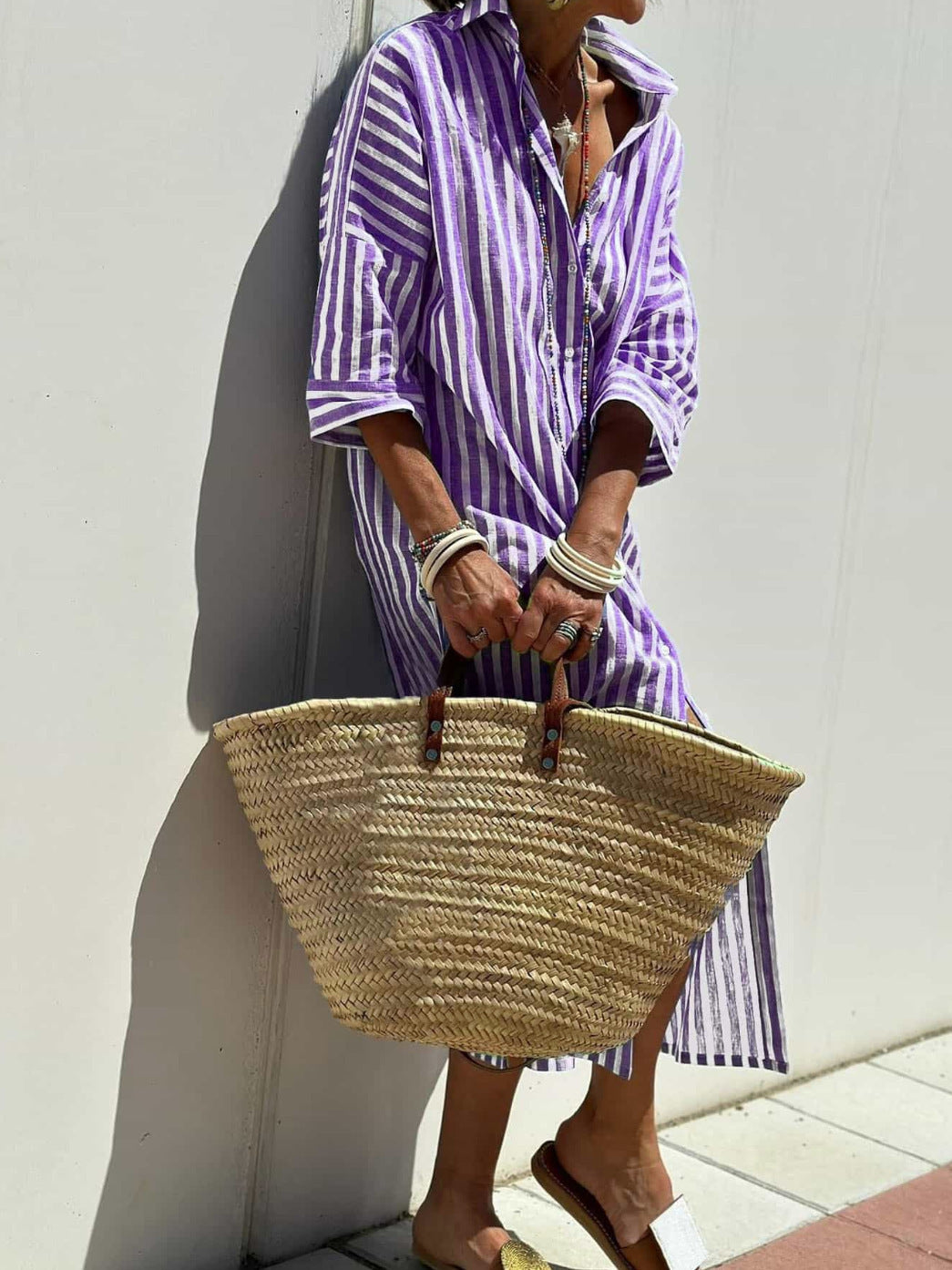 Women's Striped Shirt Dress With Belt Fashion Half-sleeved Lapel Button Cardigan Dresses