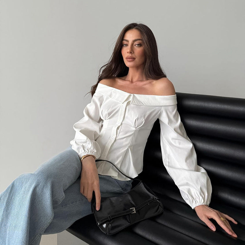 Women's Solid Color Off-Shoulder Shirt