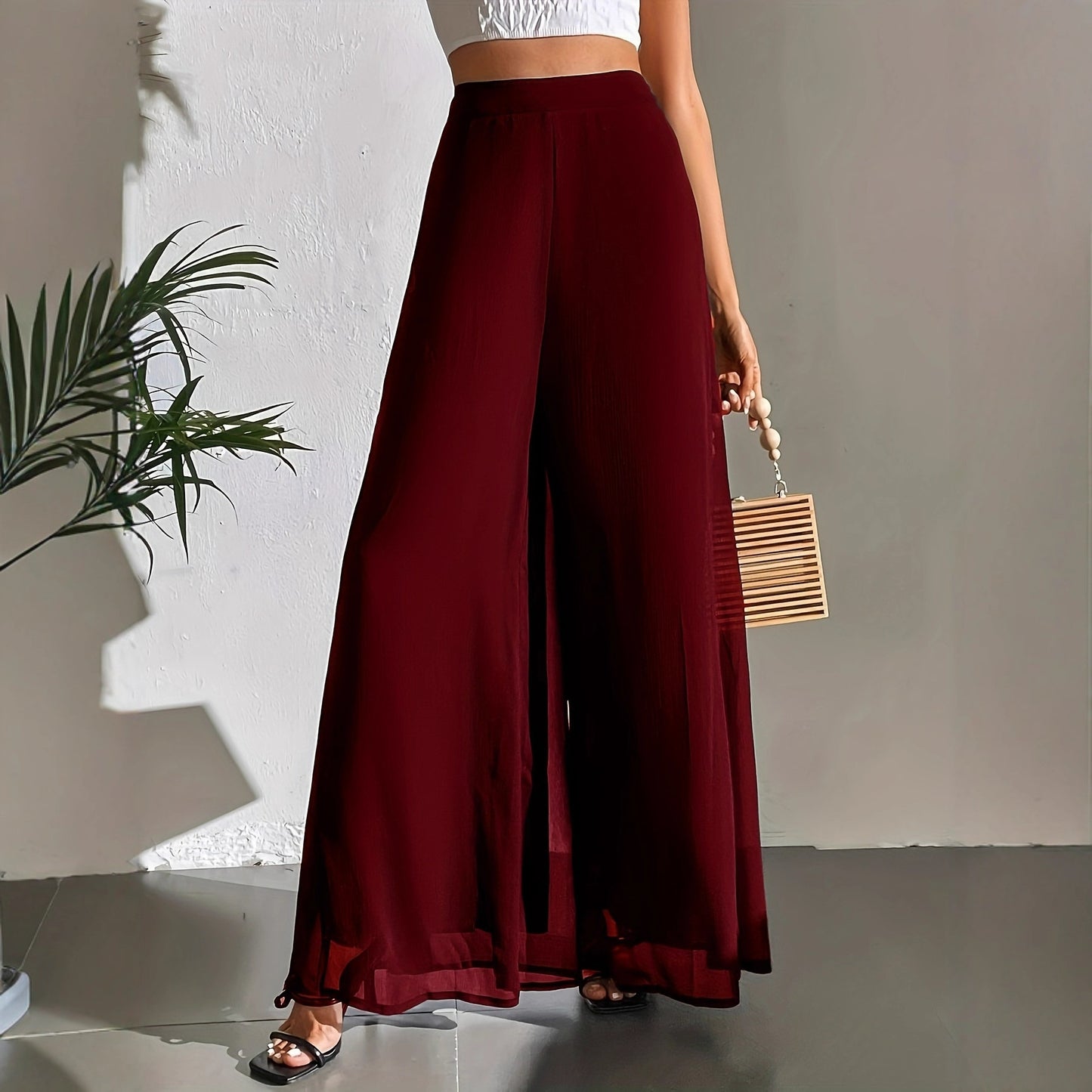 Casual chiffon trousers with wide legs, loose trousers