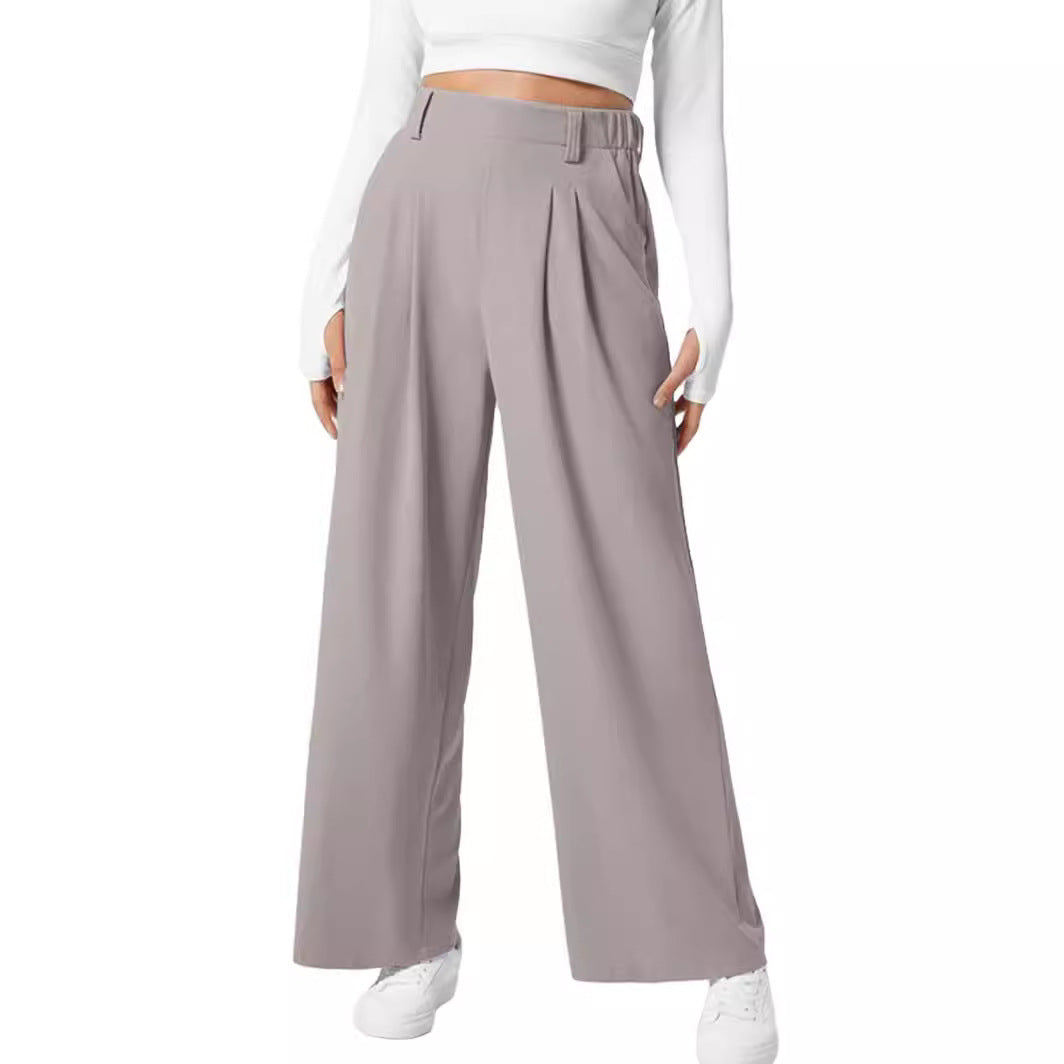 Damenhose mit weitem Bein, elastischer hoher Bund, Waffelstrick, lässig