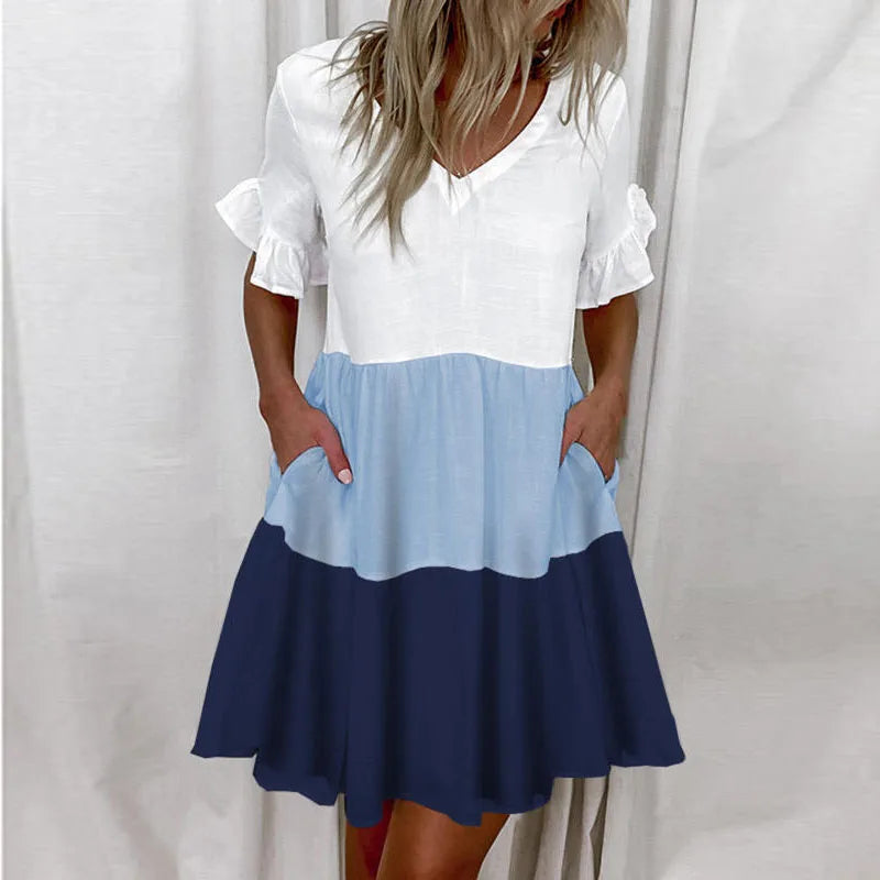 Frauen Casual Rüschen Lose V-ausschnitt Kleid Frauen Sommer Kurzarm Floral Drucken Frau Kleid 2024 Mode Weiß Strand Kleider